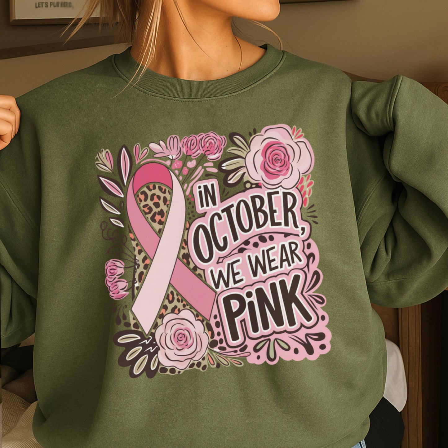 In October We Wear Pink Crewneck Sweatshirt