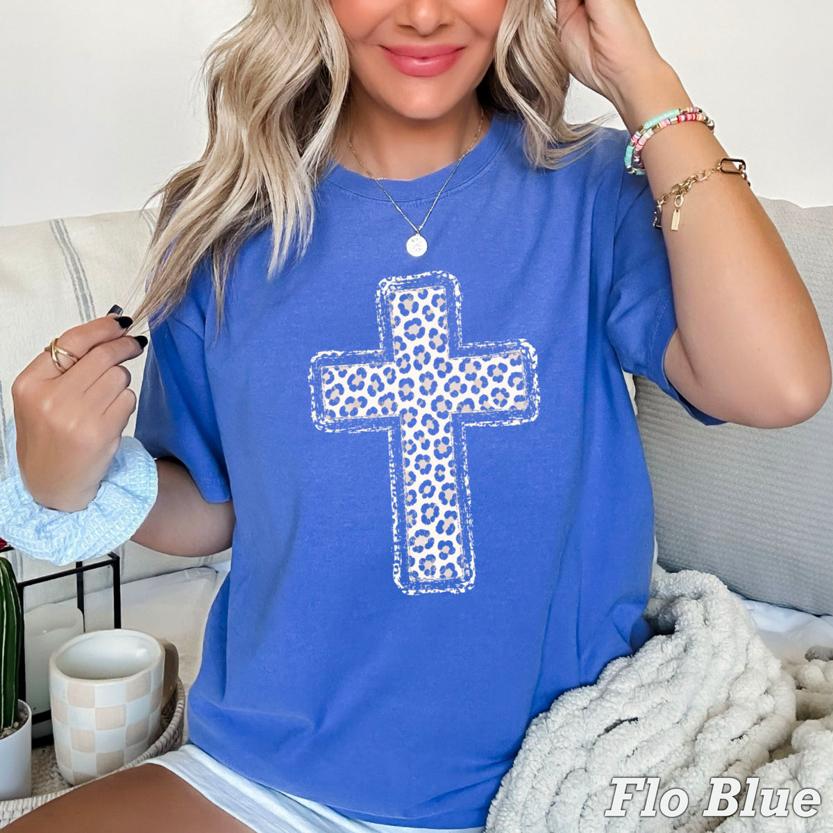 Snow Leopard Cross Christian Comfort Color Graphic Tee