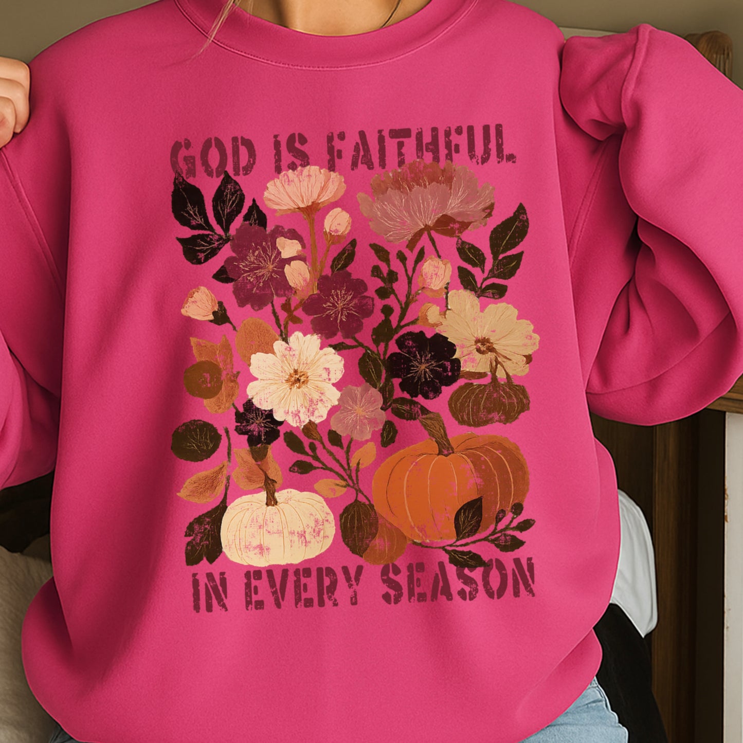 God Is Faithful In Every Season Plum Crewneck Sweatshirt