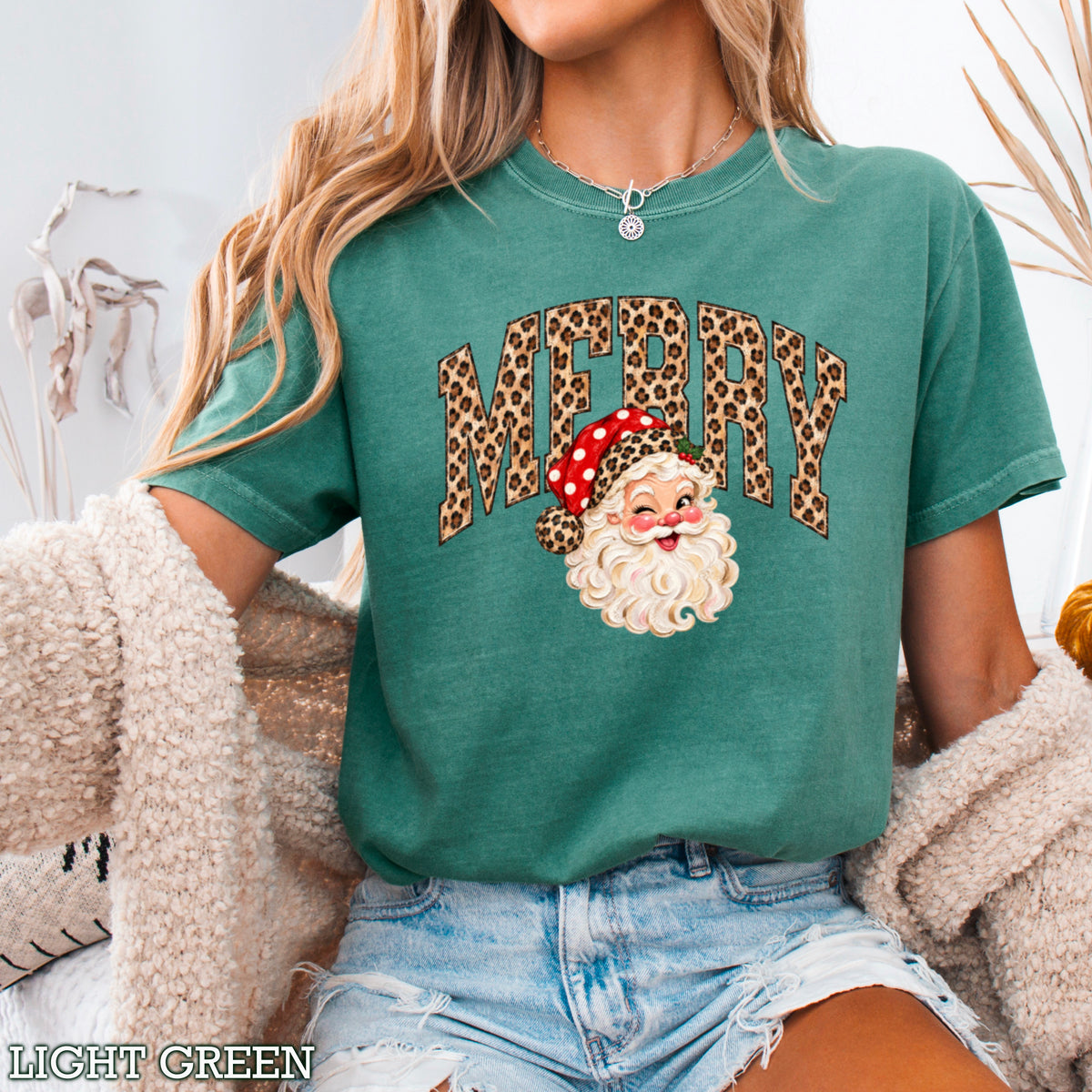 Leopard Merry Christmas Comfort Color Graphic Tee