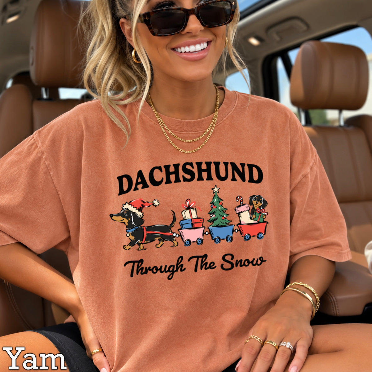 Dachshund Through the Snow Christmas Comfort Color Graphic Tee
