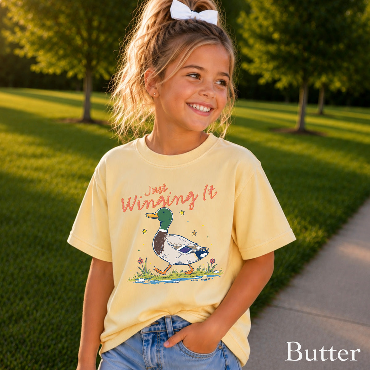 Just Winging It Mallard Duck  Youth Comfort Color T-Shirt