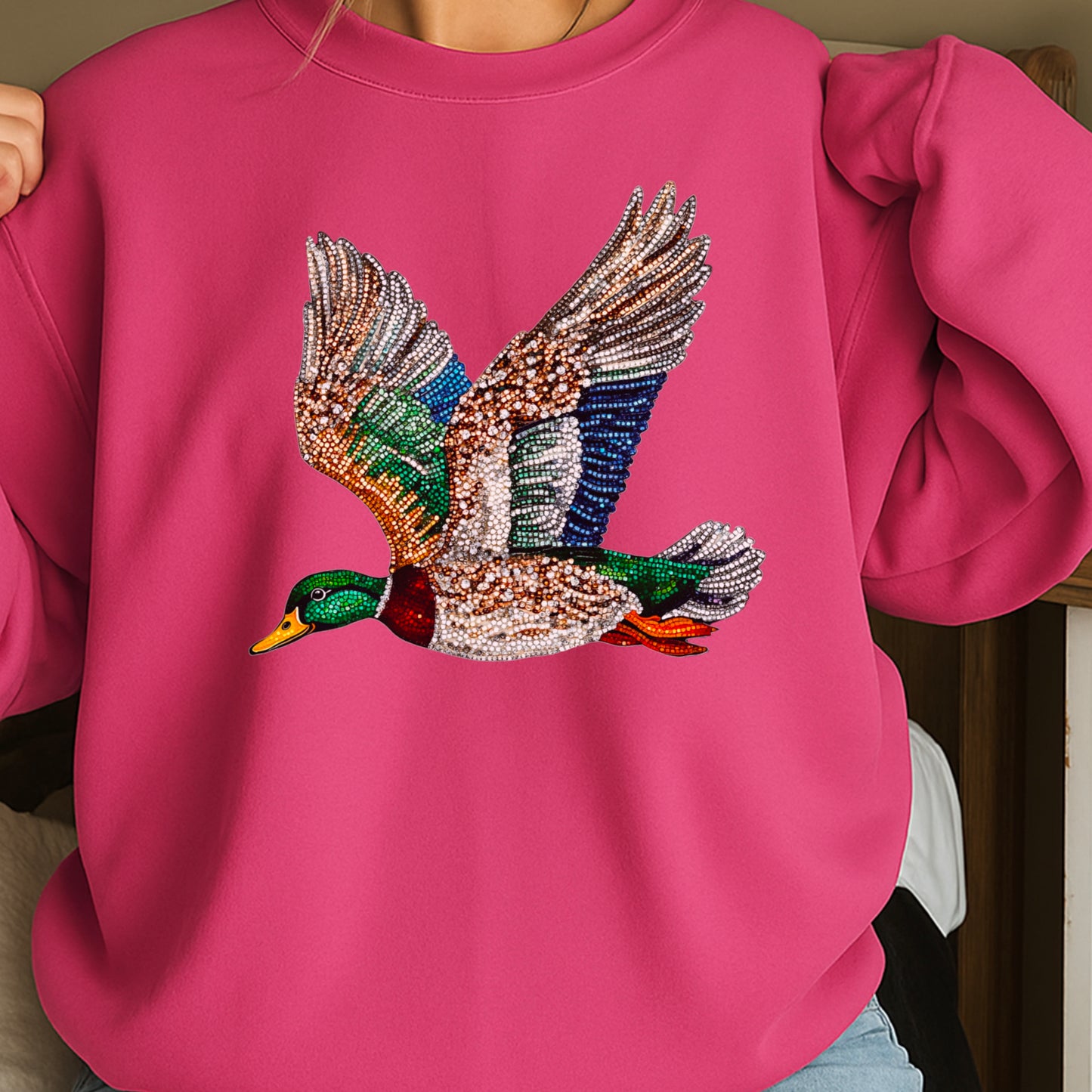 Faux Rhinestone Mallard Duck Crewneck Sweatshirt