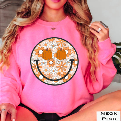 Floral  Face Pumpkin Crewneck Sweatshirt