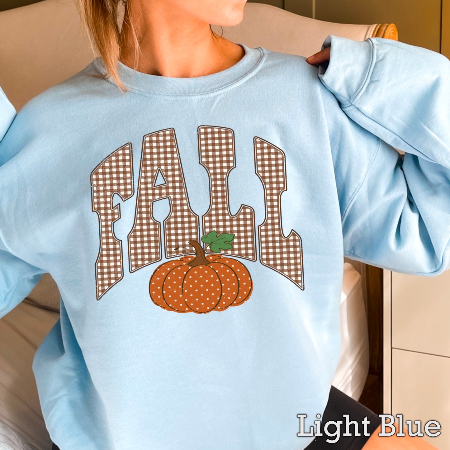 Fall Pumpkin Gingham Crewneck Sweatshirt
