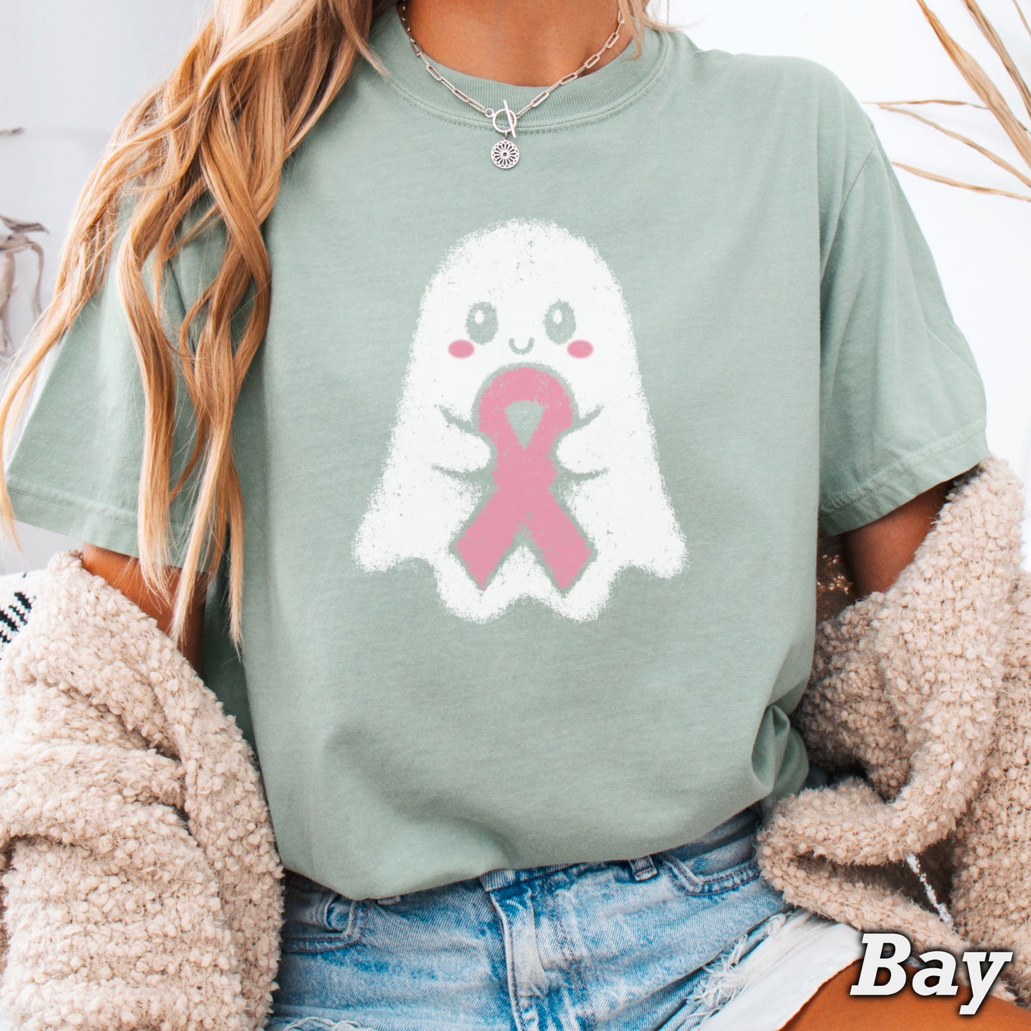 Breast Cancer Ghost Comfort Color Graphic Tee