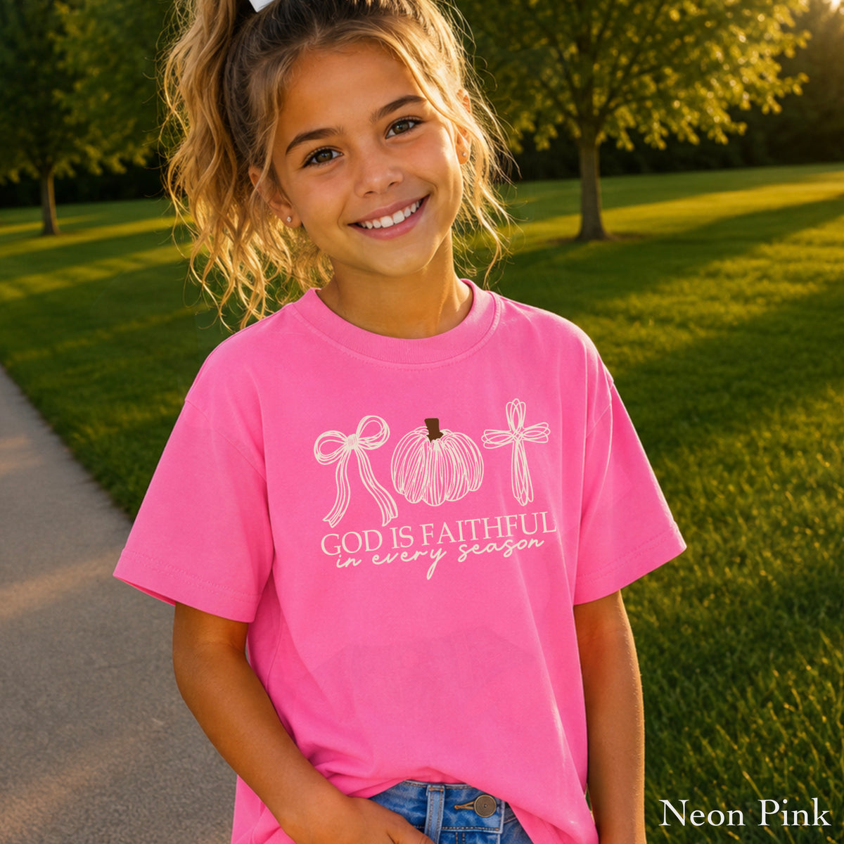 God Is Faithful In Every Season Youth Comfort Color T-Shirt
