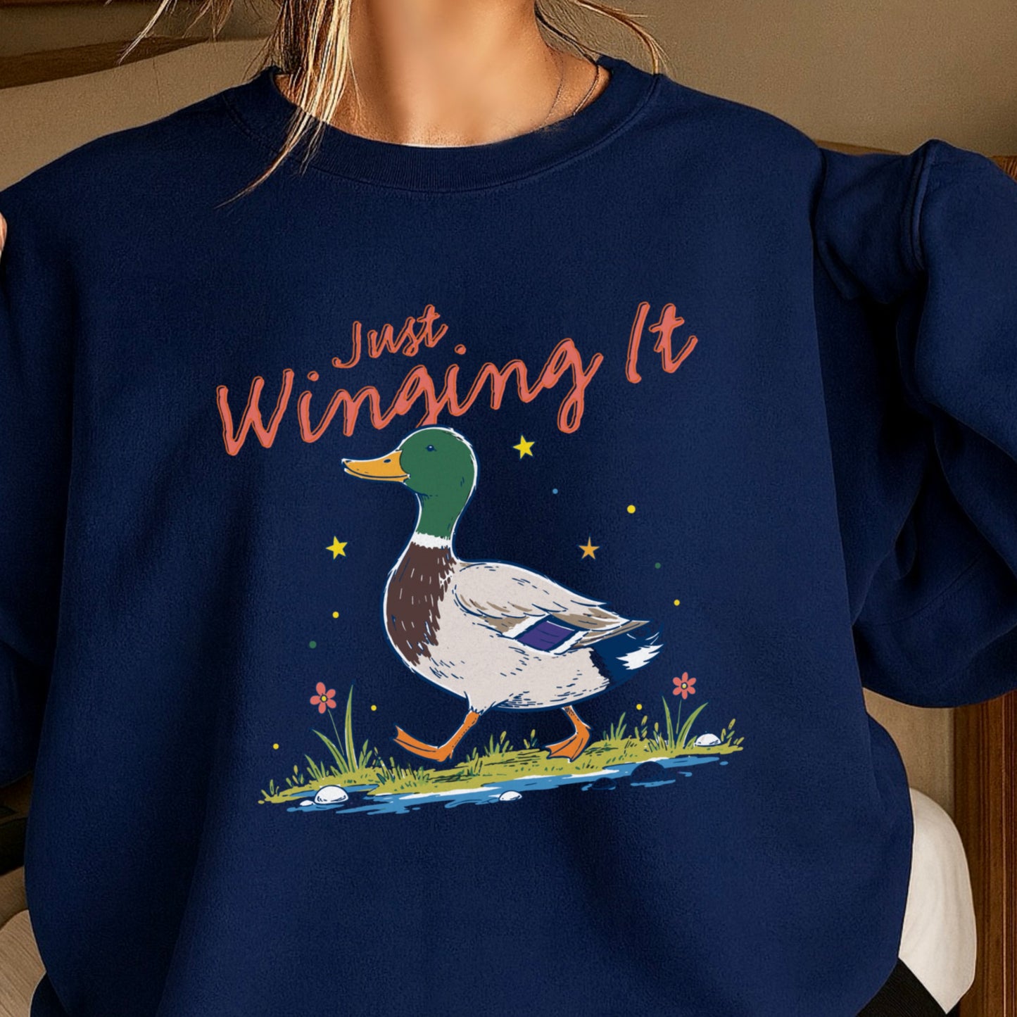 Just Winging It Mallard Duck Crewneck Sweatshirt