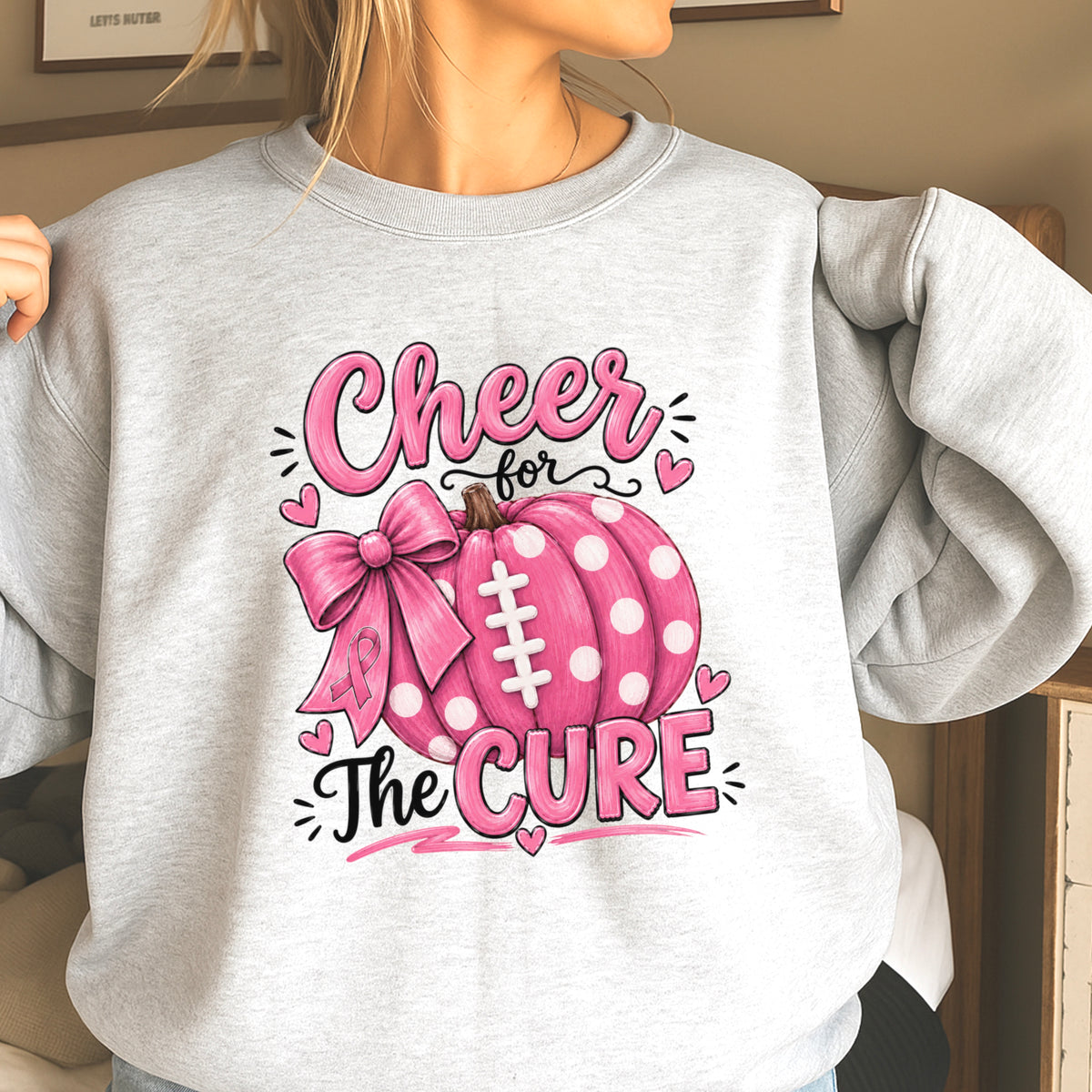 Cheer For The Cure Breast Cancer Crewneck Sweatshirt