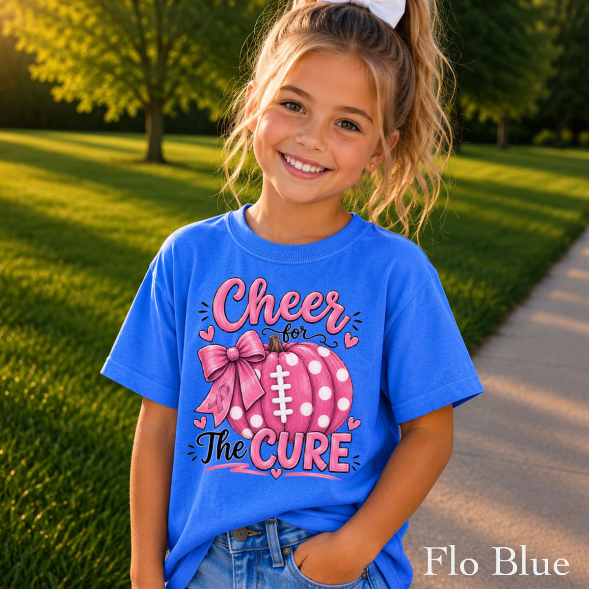 Cheer For The Cure Breast Cancer Youth Comfort Color T-Shirt