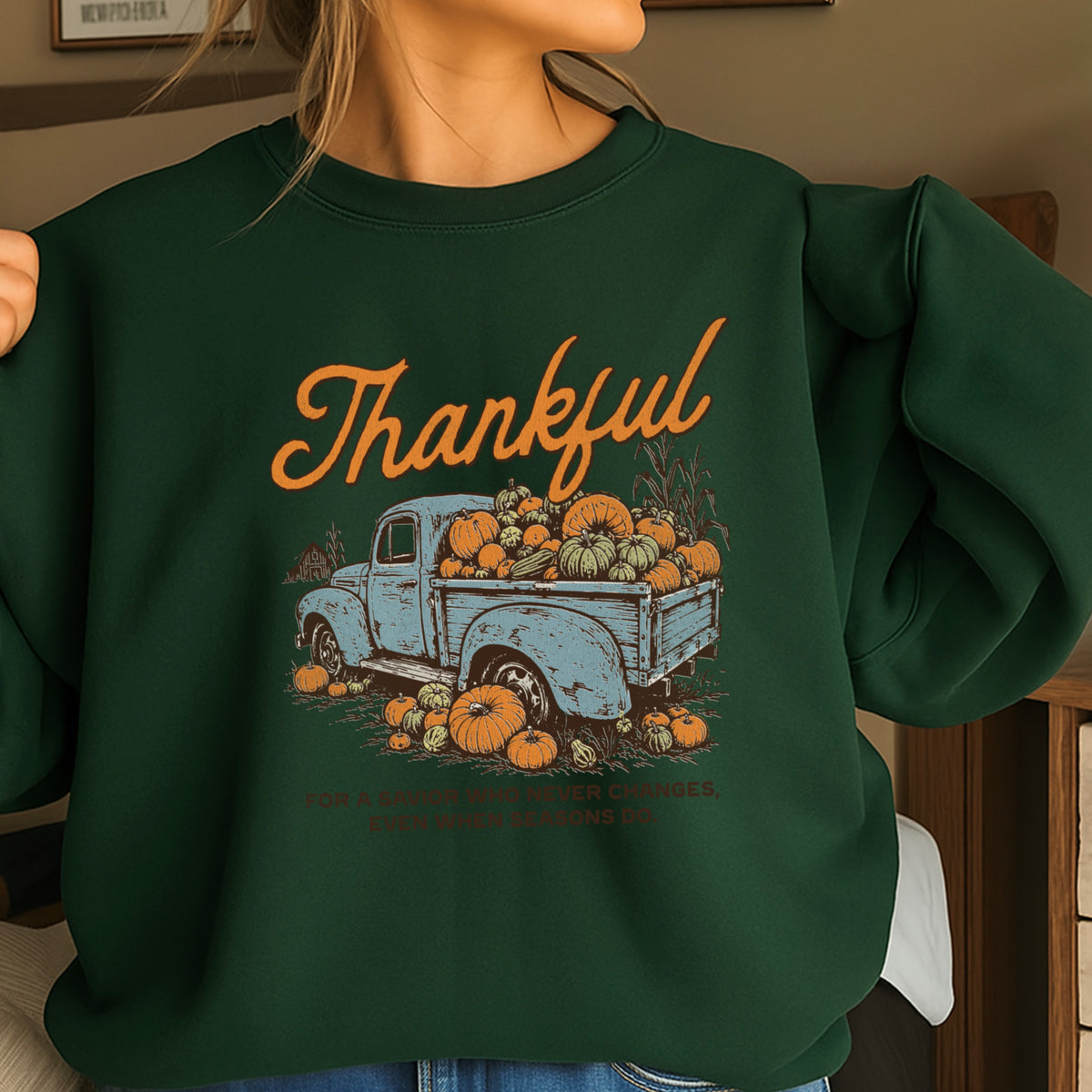 Thankful For A Savior Thanksgiving Crewneck Sweatshirt