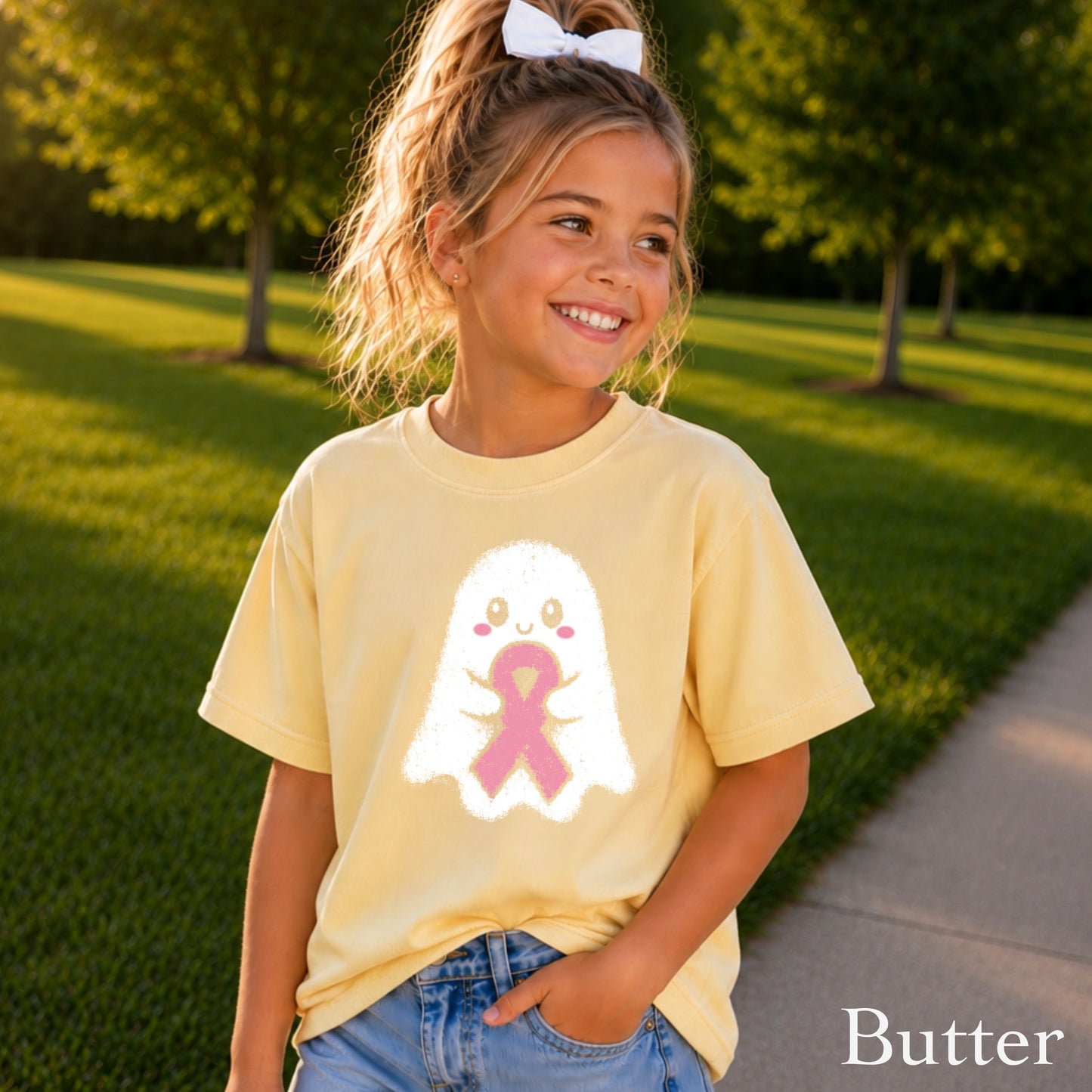 Breast Cancer Ghost Youth Comfort Color T-Shirt