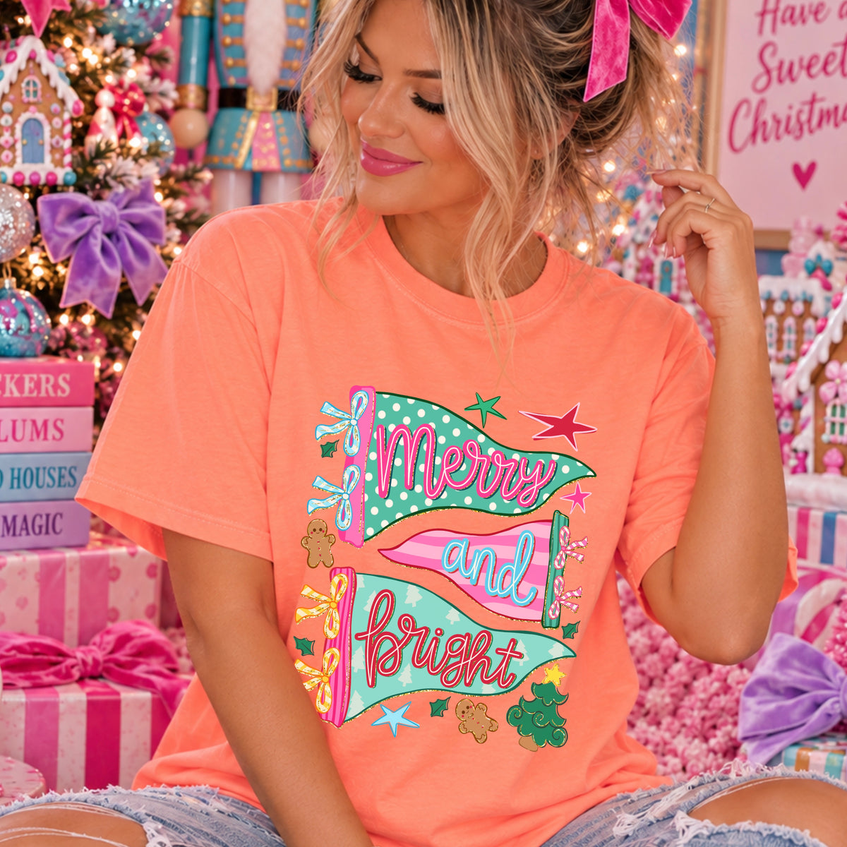 Merry And Bright Christmas Comfort Color Graphic Tee