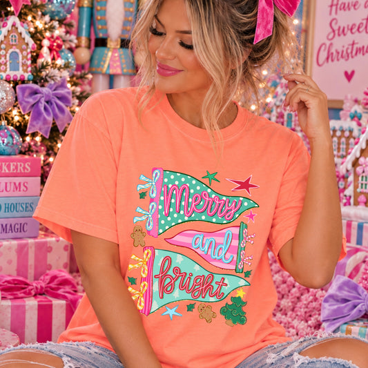 Merry And Bright Christmas Comfort Color Graphic Tee