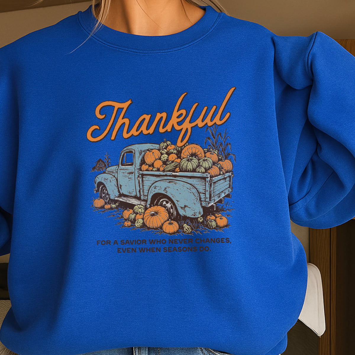 Thankful For A Savior Thanksgiving Crewneck Sweatshirt
