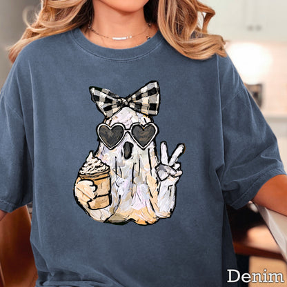 Preppy Ghost Halloween Comfort Color Graphic Tee
