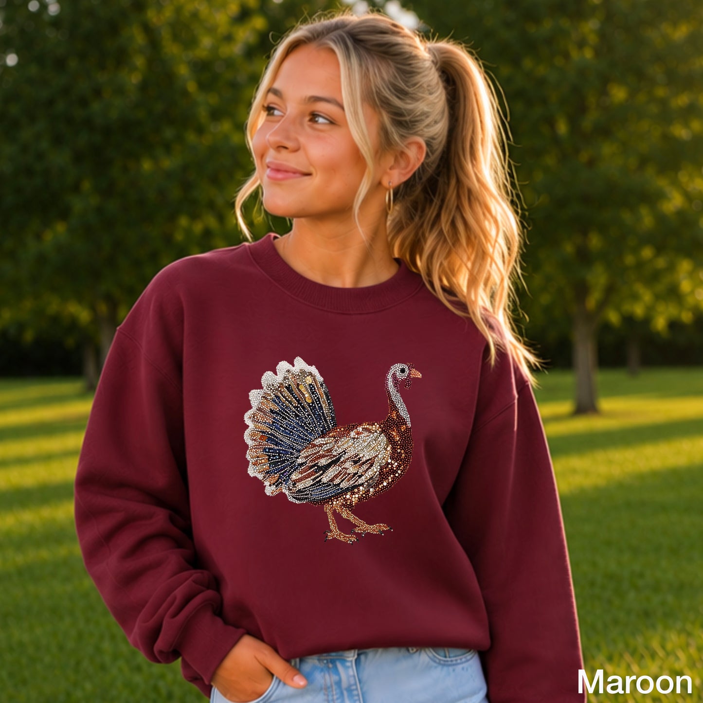 Faux Rhinestone Turkey Youth Crewneck Sweatshirt