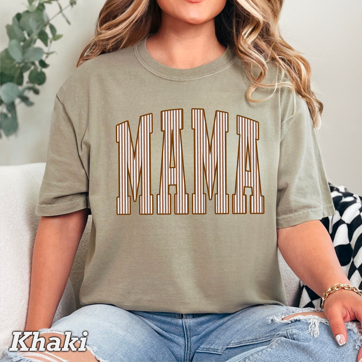 Mama Brown Seersucker Comfort Color Graphic Tee