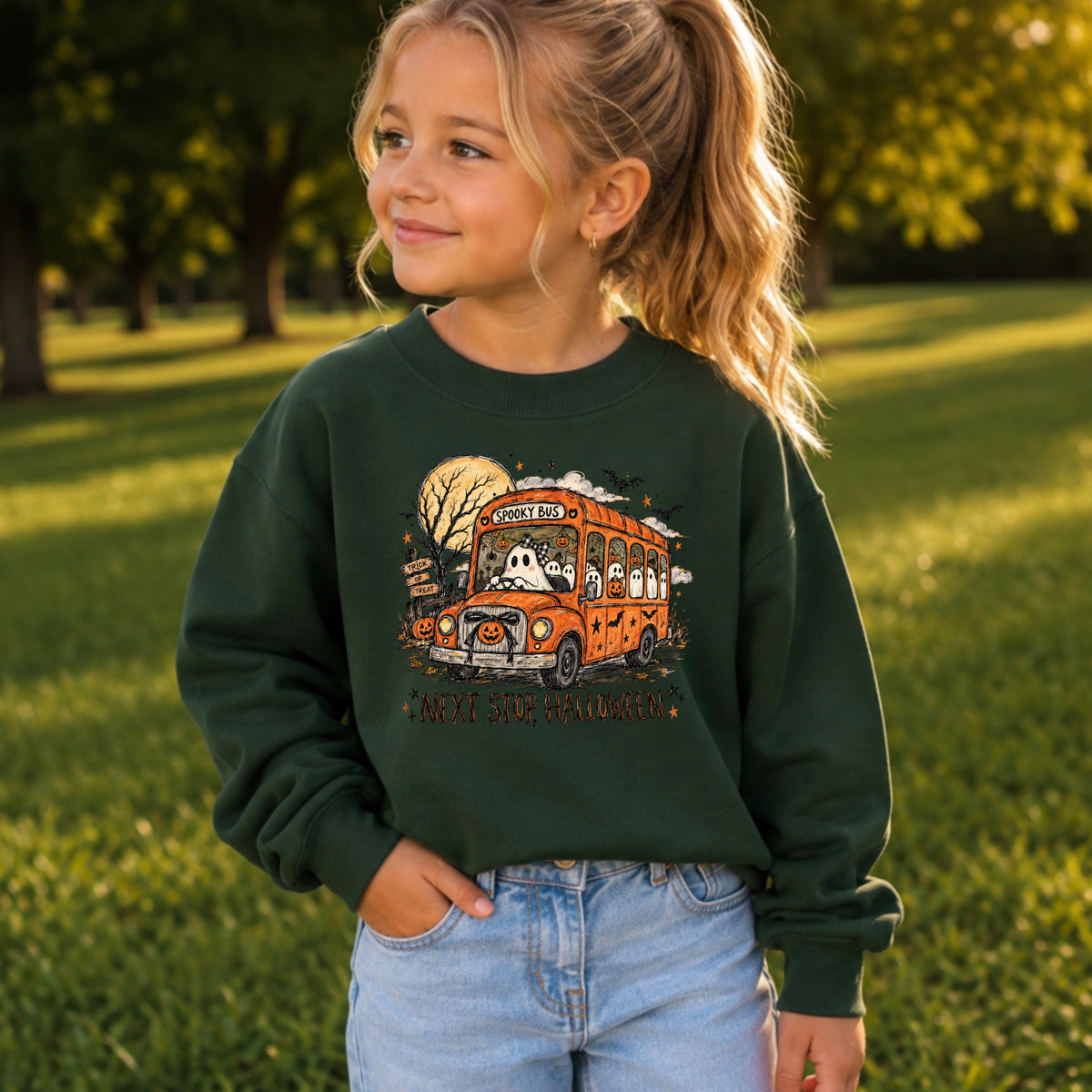 Next Stop Halloween Youth Crewneck Sweatshirt