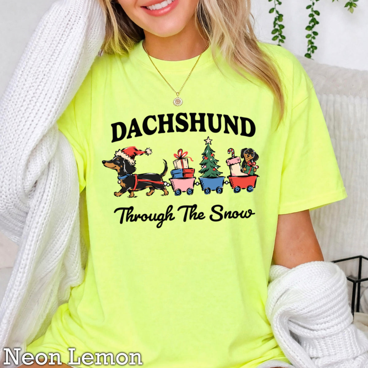 Dachshund Through the Snow Christmas Comfort Color Graphic Tee