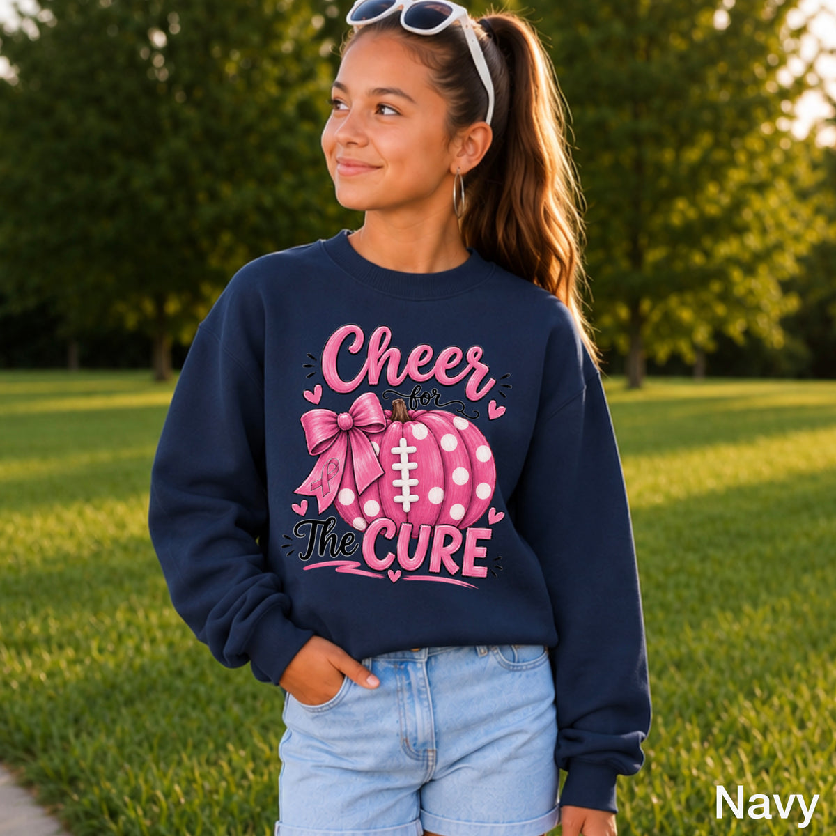 Cheer For The Cure Breast Cancer Youth Crewneck Sweatshirt