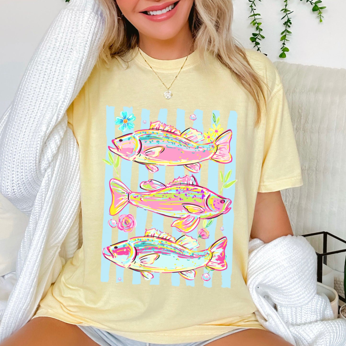 Fish Trio Comfort Color Graphic Tee