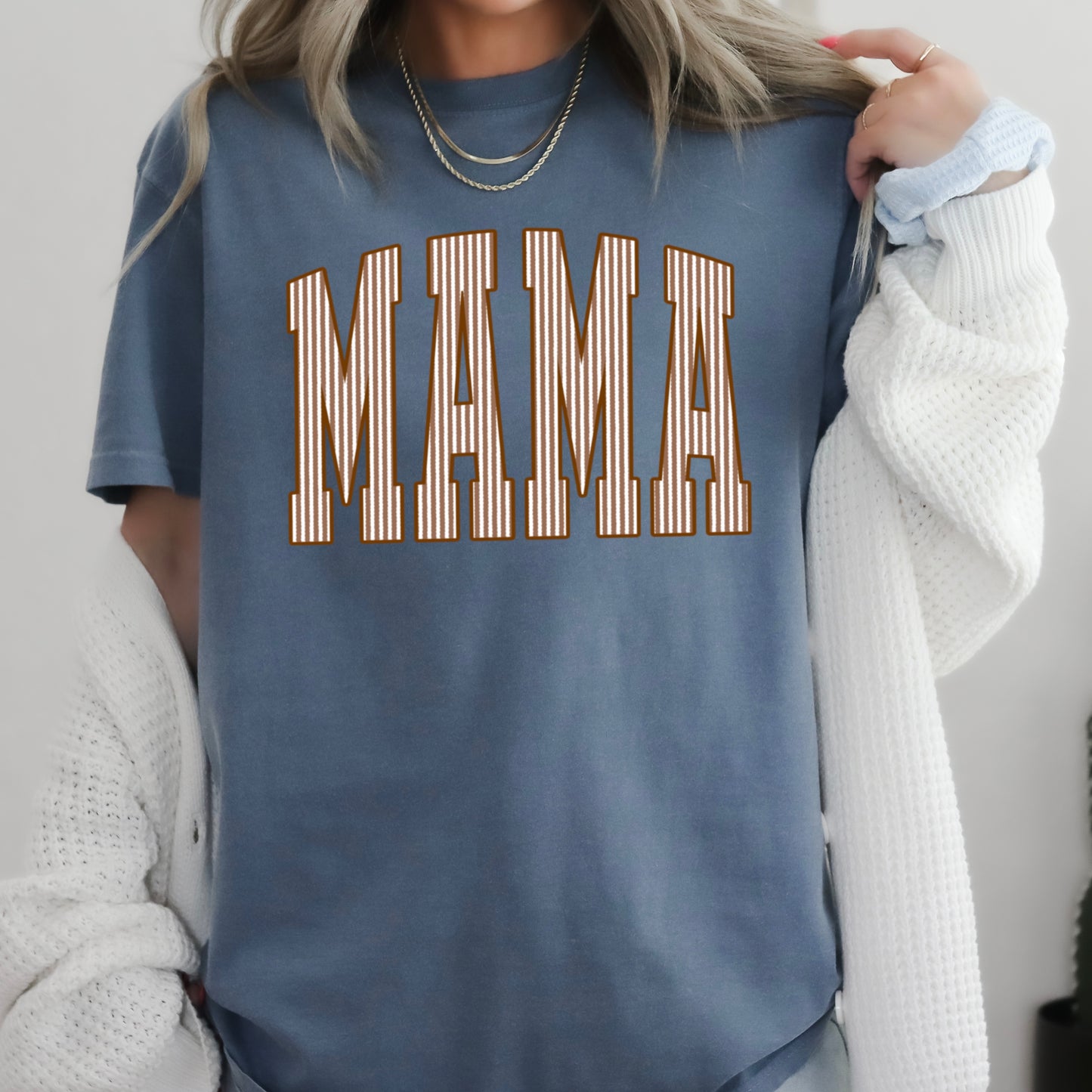 Mama Brown Seersucker Comfort Color Graphic Tee