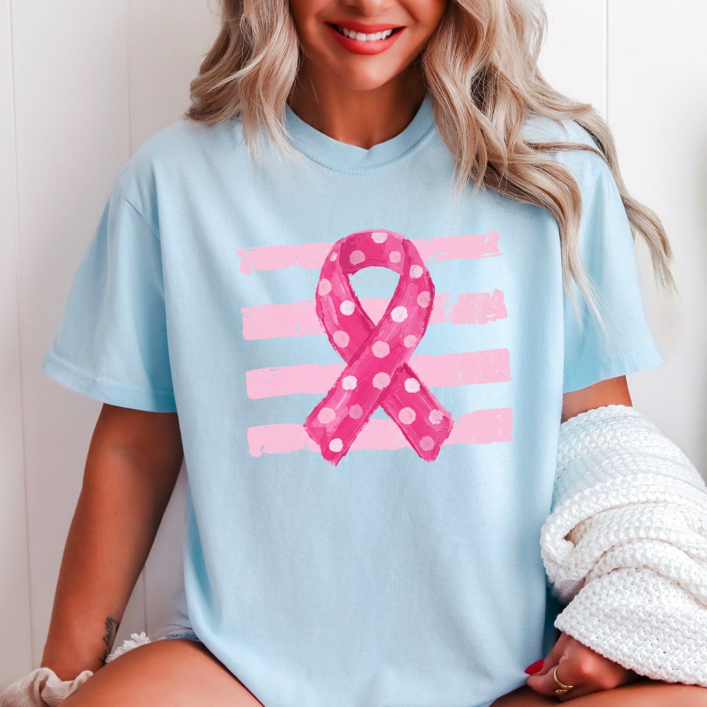 Breast Cancer Awareness Ribbon Comfort Color Graphic Tee