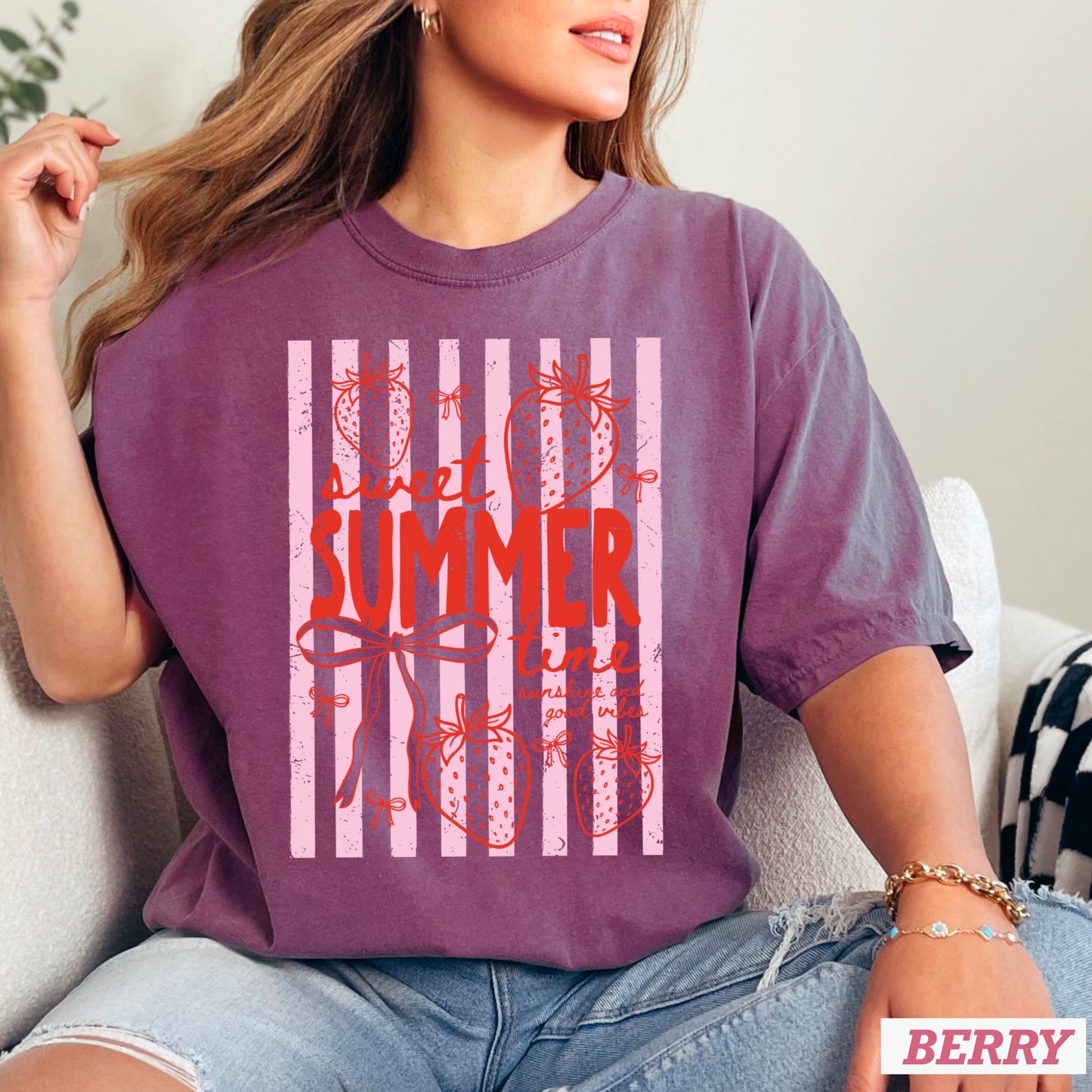 Sweet Summertime Strawberry Comfort Color Graphic Tee