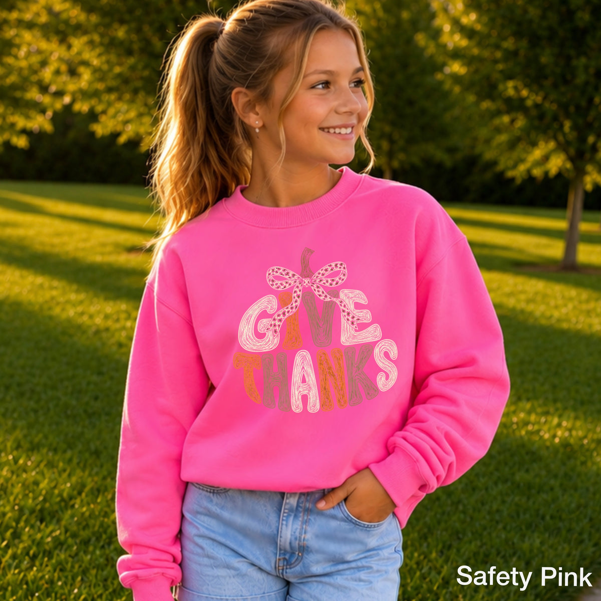 Give Thanks Thanksgiving Youth Crewneck Sweatshirt