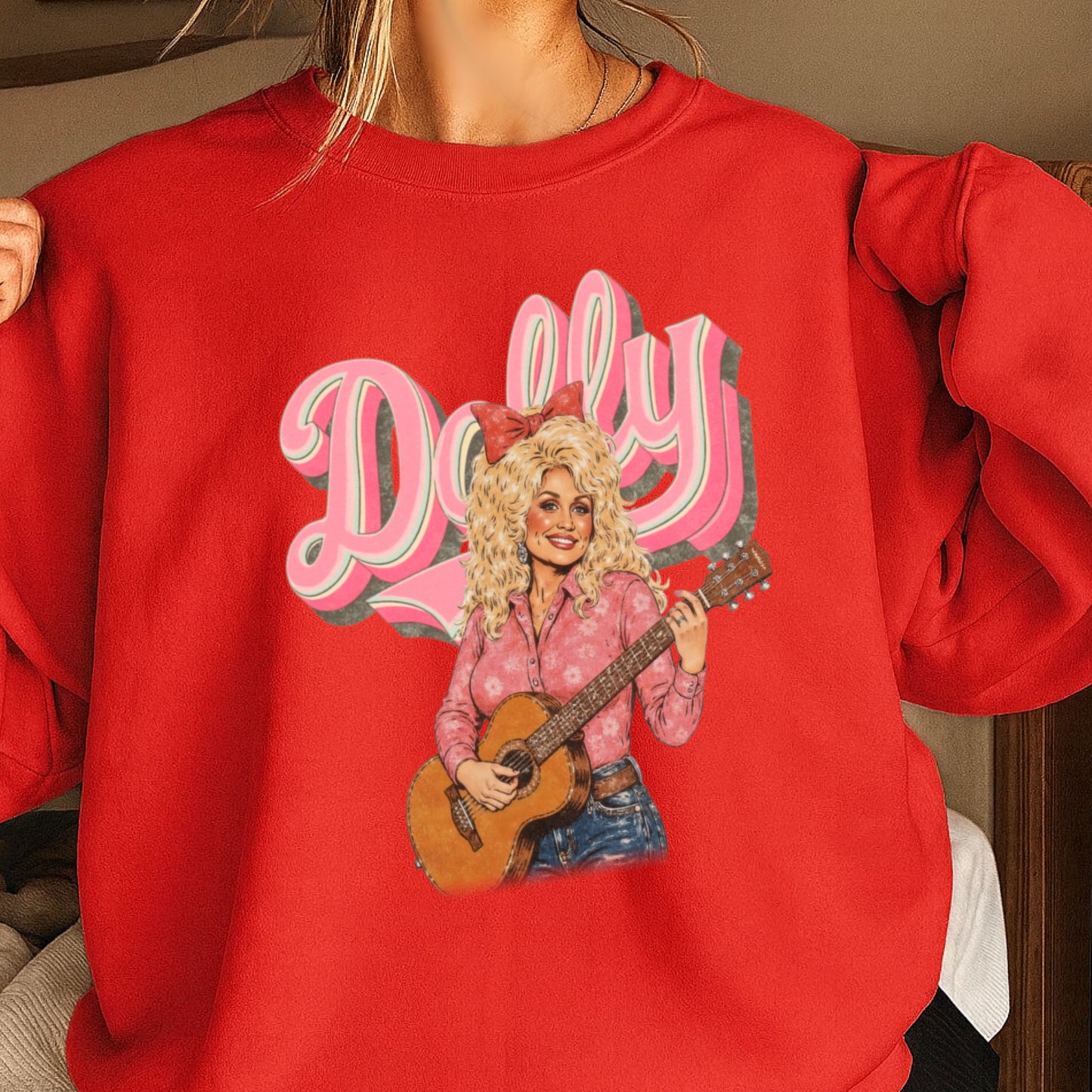 Pink Dolly Guitar Crewneck Sweatshirt