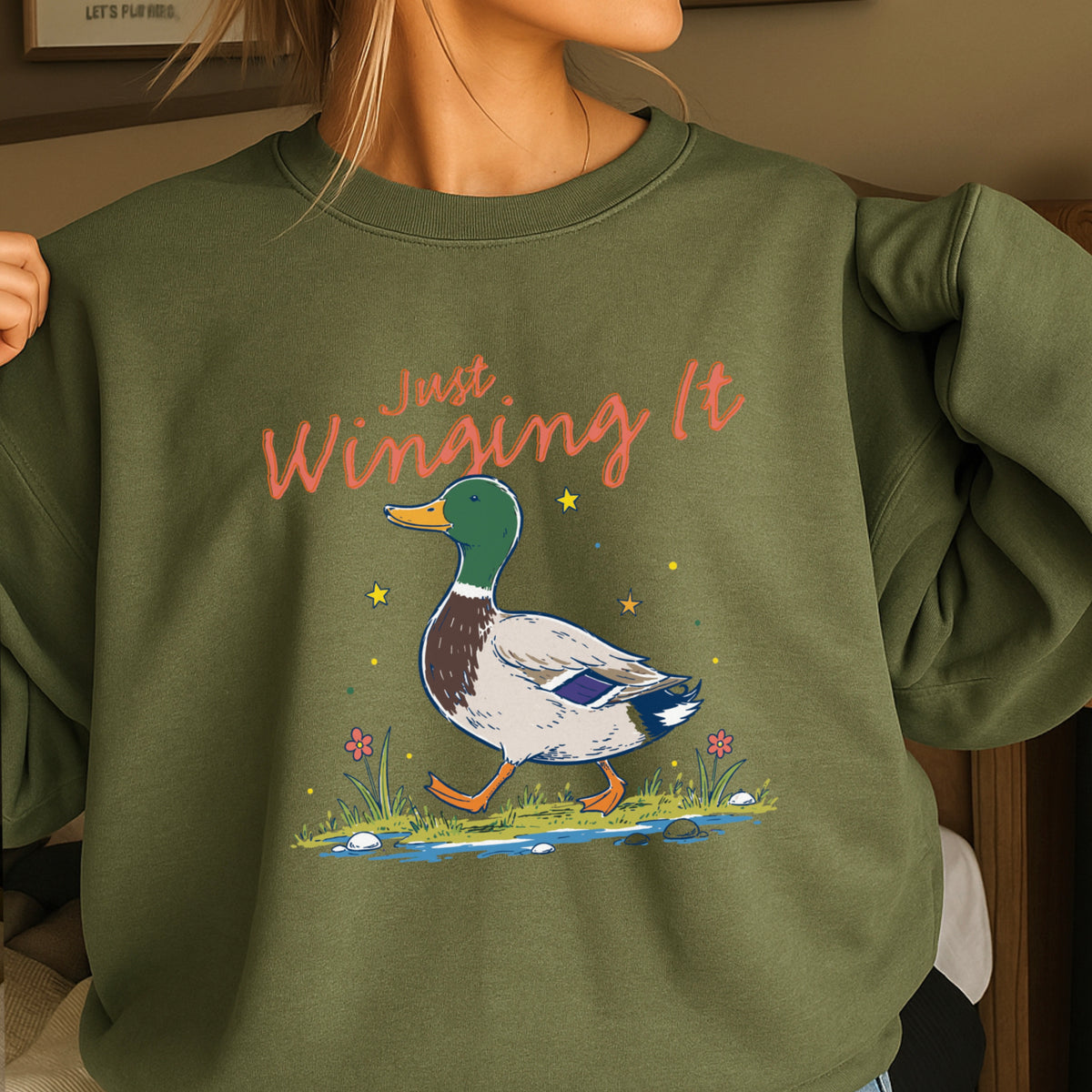 Just Winging It Mallard Duck Crewneck Sweatshirt
