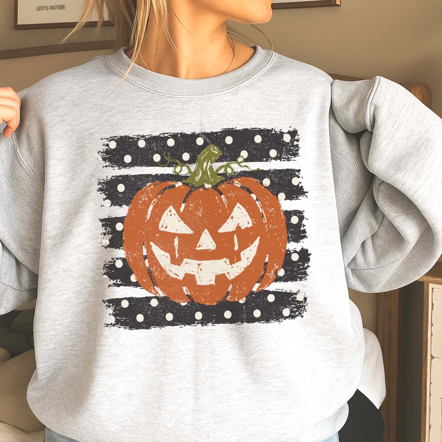 Polka Dot Halloween Pumpkin Crewneck Sweatshirt