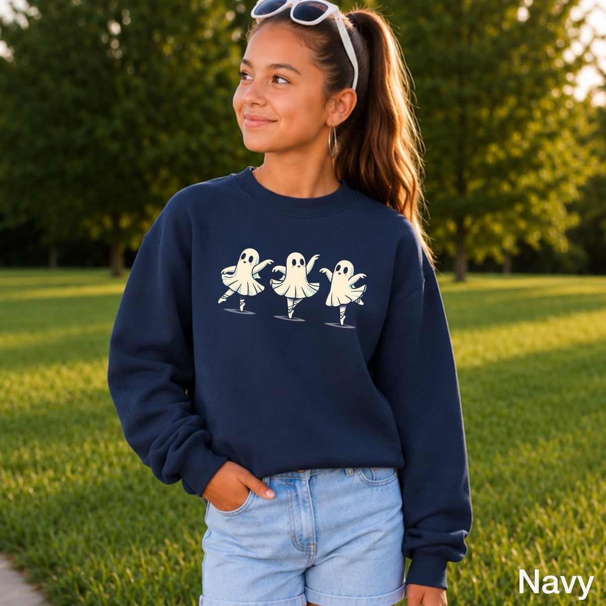 Ballerina Dancing Ghost Halloween Youth Crewneck Sweatshirt
