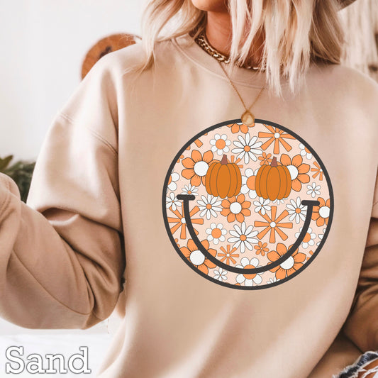 Floral  Face Pumpkin Crewneck Sweatshirt