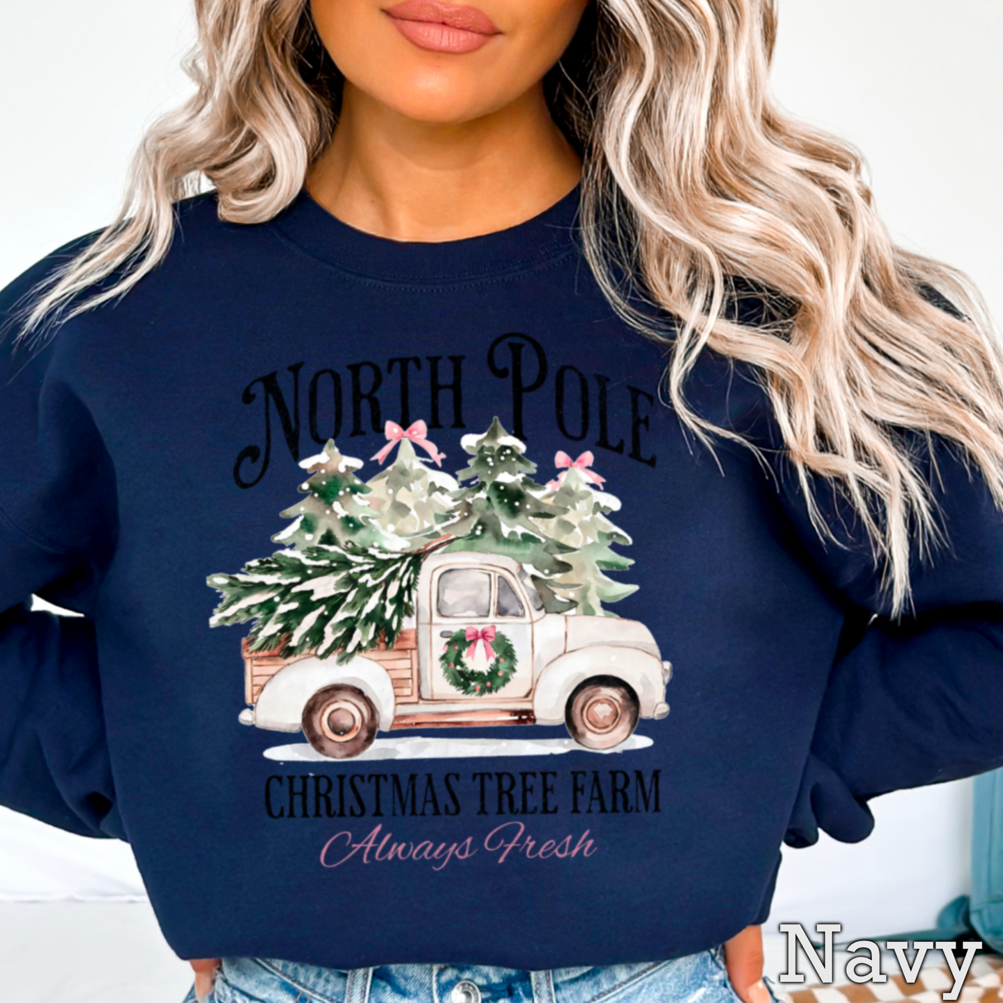 North Pole Christmas Tree Farm Graphic Crewneck Sweatshirt
