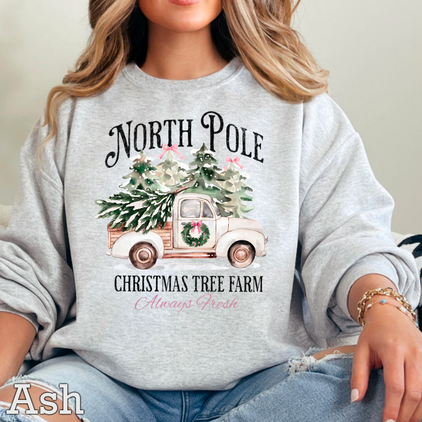North Pole Christmas Tree Farm Graphic Crewneck Sweatshirt