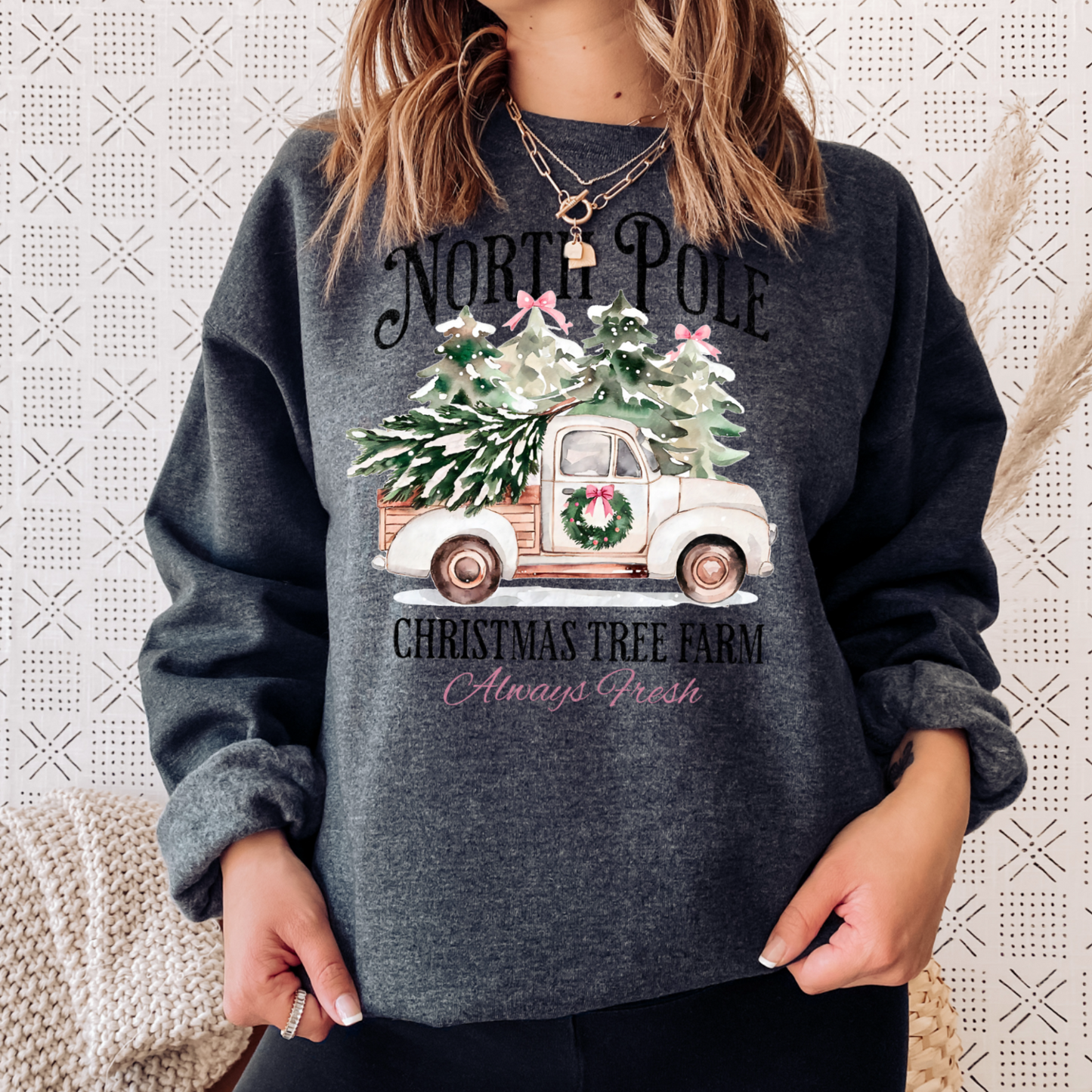 North Pole Christmas Tree Farm Graphic Crewneck Sweatshirt