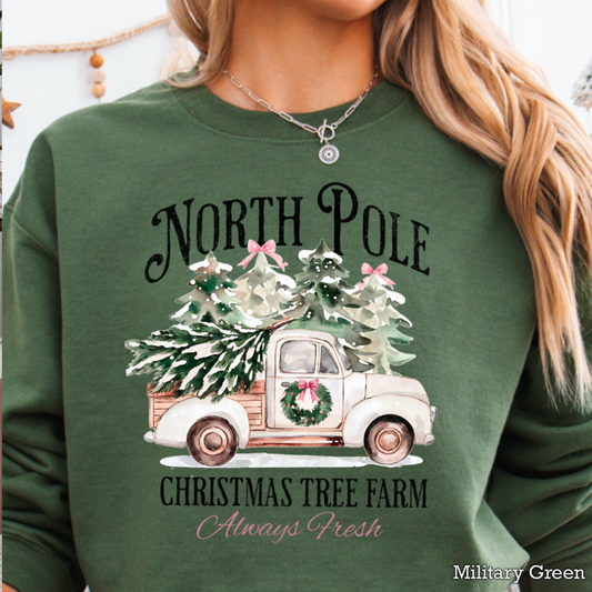 North Pole Christmas Tree Farm Graphic Crewneck Sweatshirt