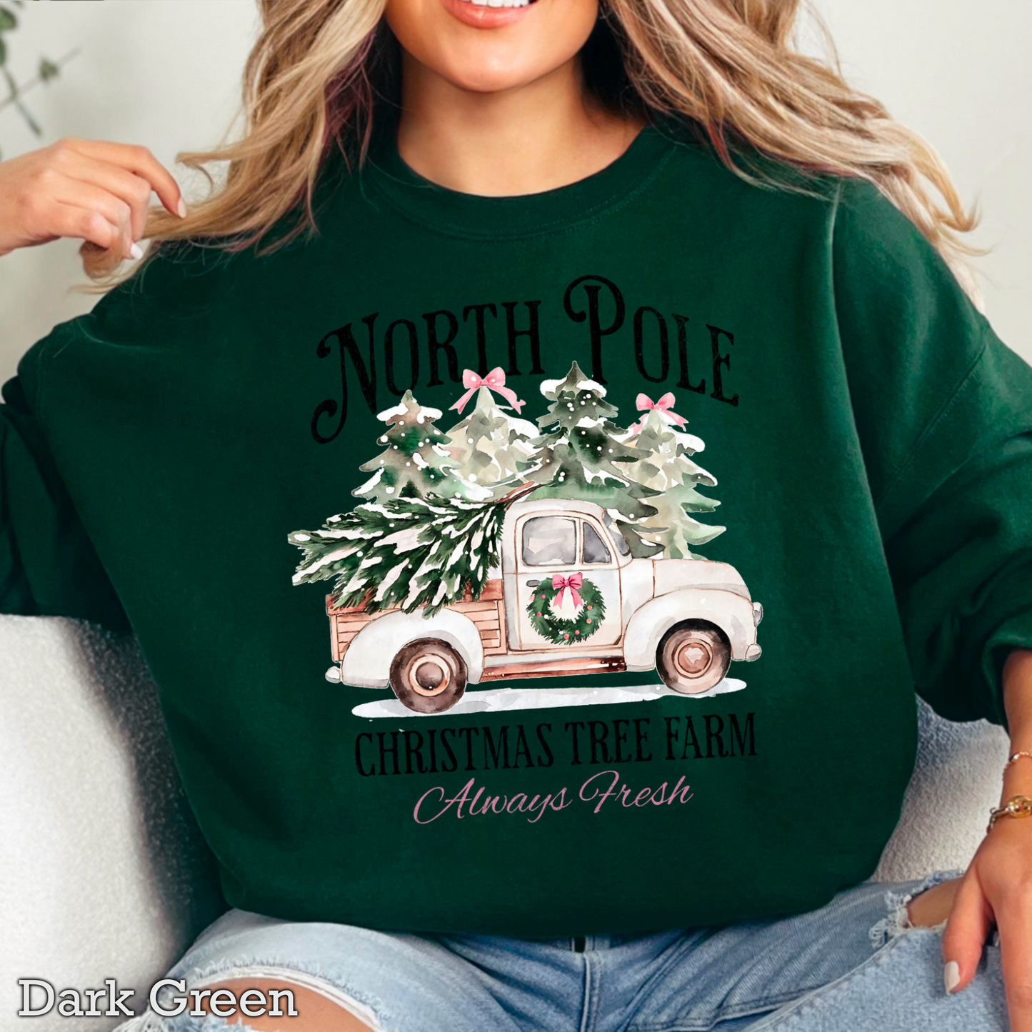 North Pole Christmas Tree Farm Graphic Crewneck Sweatshirt