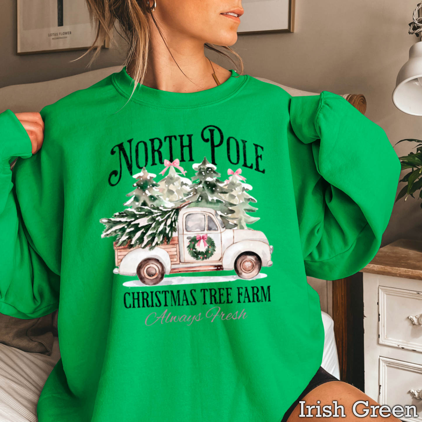 North Pole Christmas Tree Farm Graphic Crewneck Sweatshirt