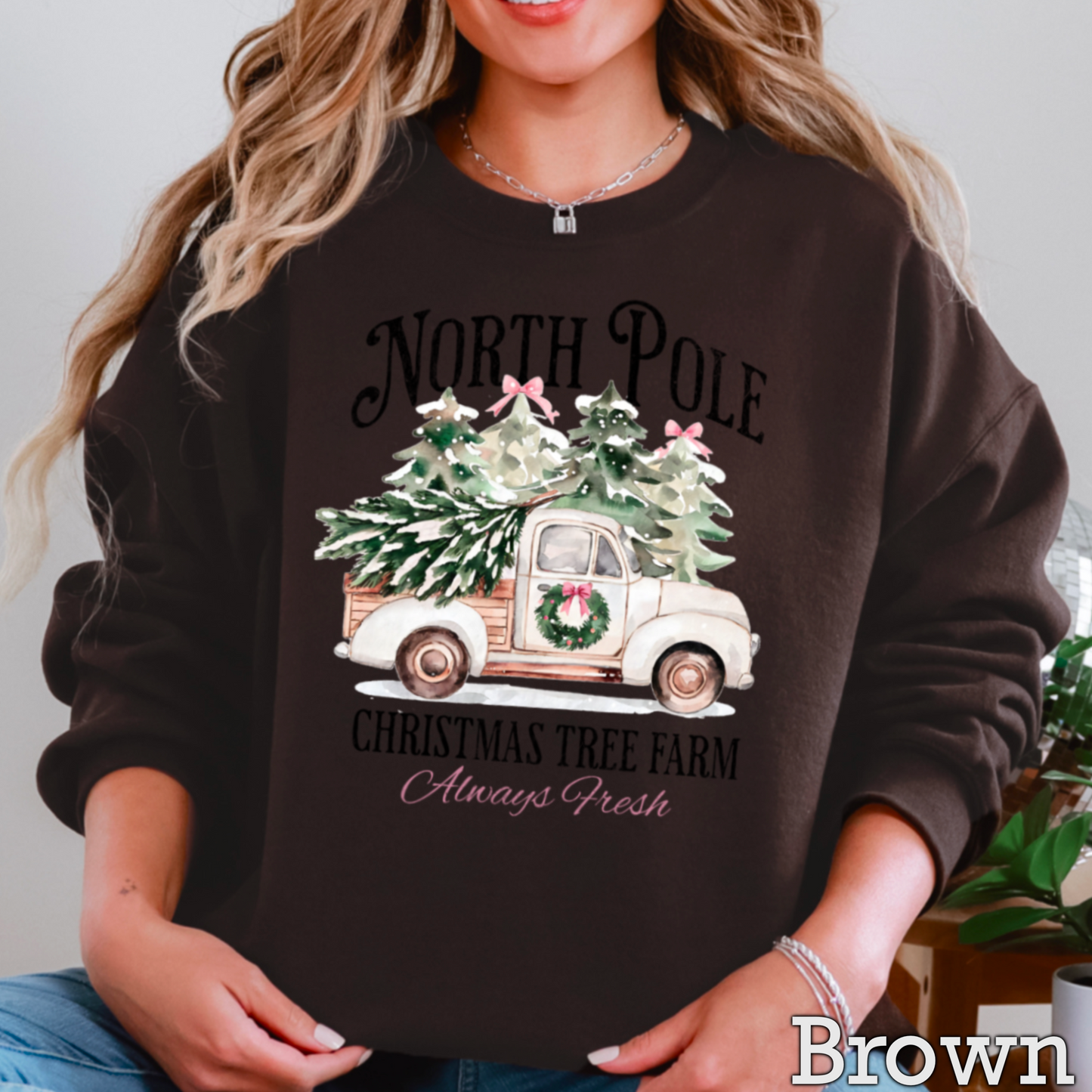 North Pole Christmas Tree Farm Graphic Crewneck Sweatshirt