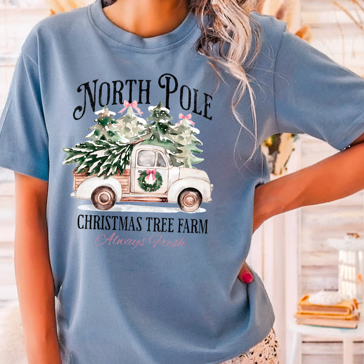 North Pole Christmas Tree Farm Comfort Color Graphic Tee
