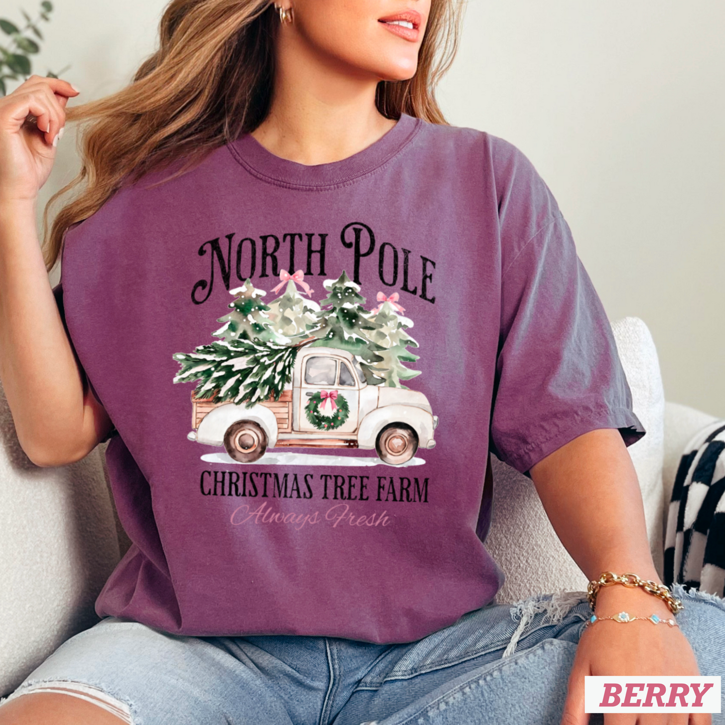 North Pole Christmas Tree Farm Comfort Color Graphic Tee