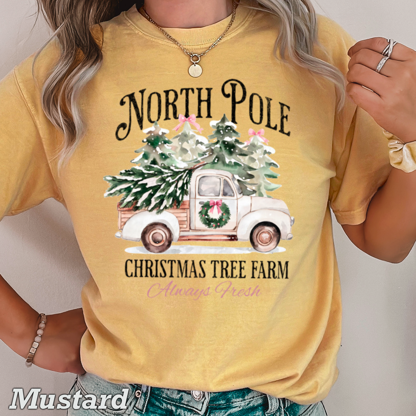 North Pole Christmas Tree Farm Comfort Color Graphic Tee