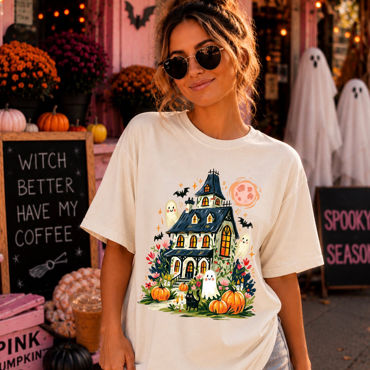 Spooky Halloween Floral Haunted House DTF Transfer