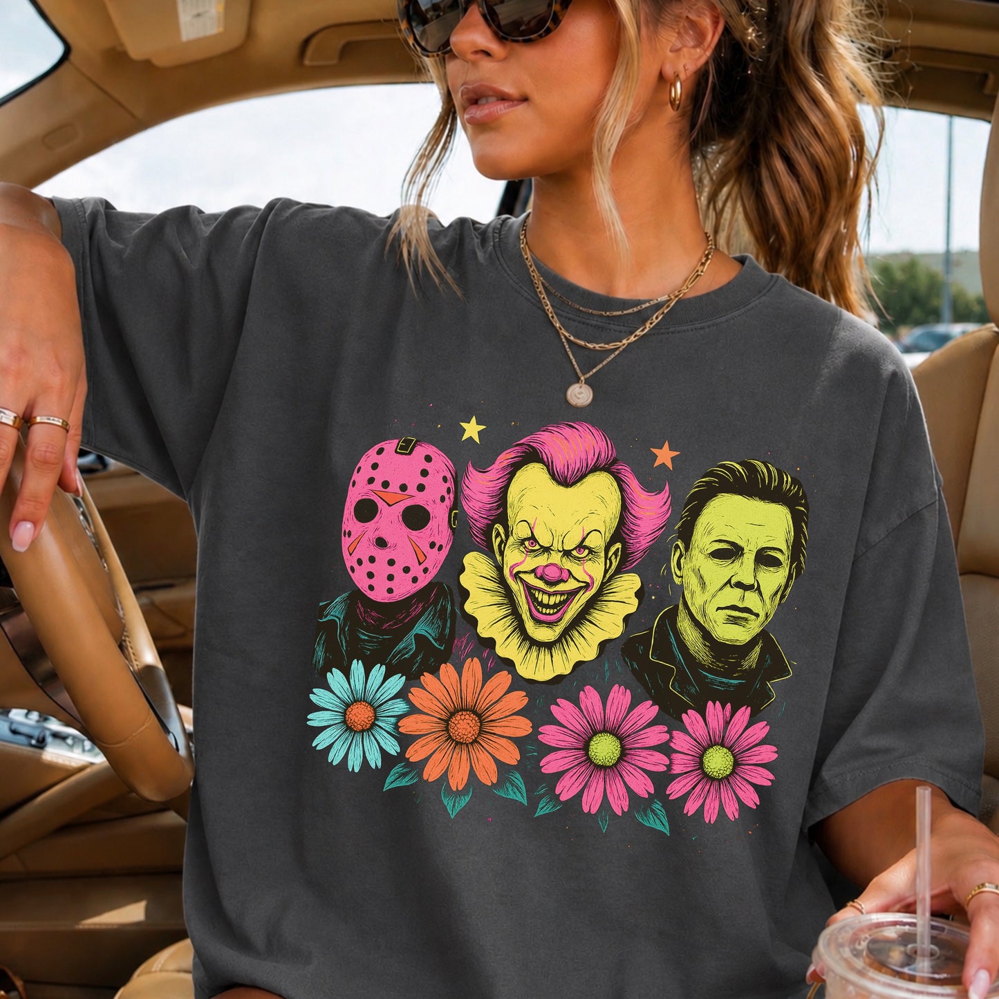 Floral Horror Characters Halloween DTF Transfer