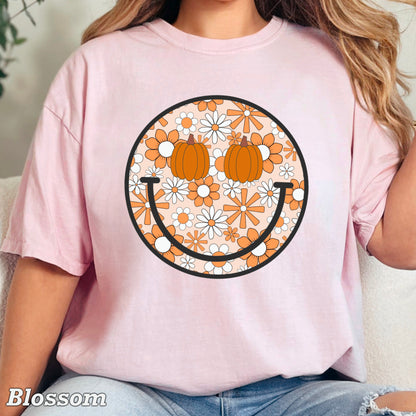 Floral Pumpkin Face Comfort Color Graphic Tee
