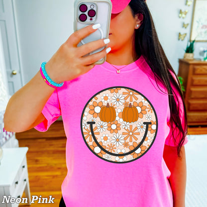 Floral Pumpkin Face Comfort Color Graphic Tee