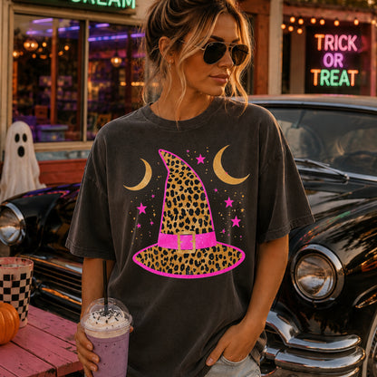 Leopard Witches Hat Halloween Comfort Color Graphic Tee